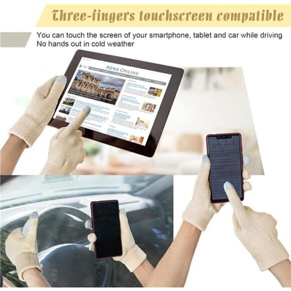 Winter Hat Scarf Touch Screen Gloves Set 3 Pcs Warm Knit Fleece Lined Beanie NEW - Picture 3 of 5